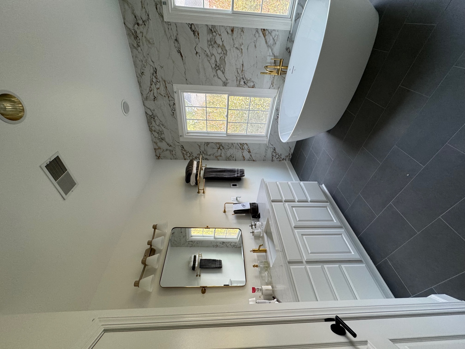 Double vanity bathroom with natural light