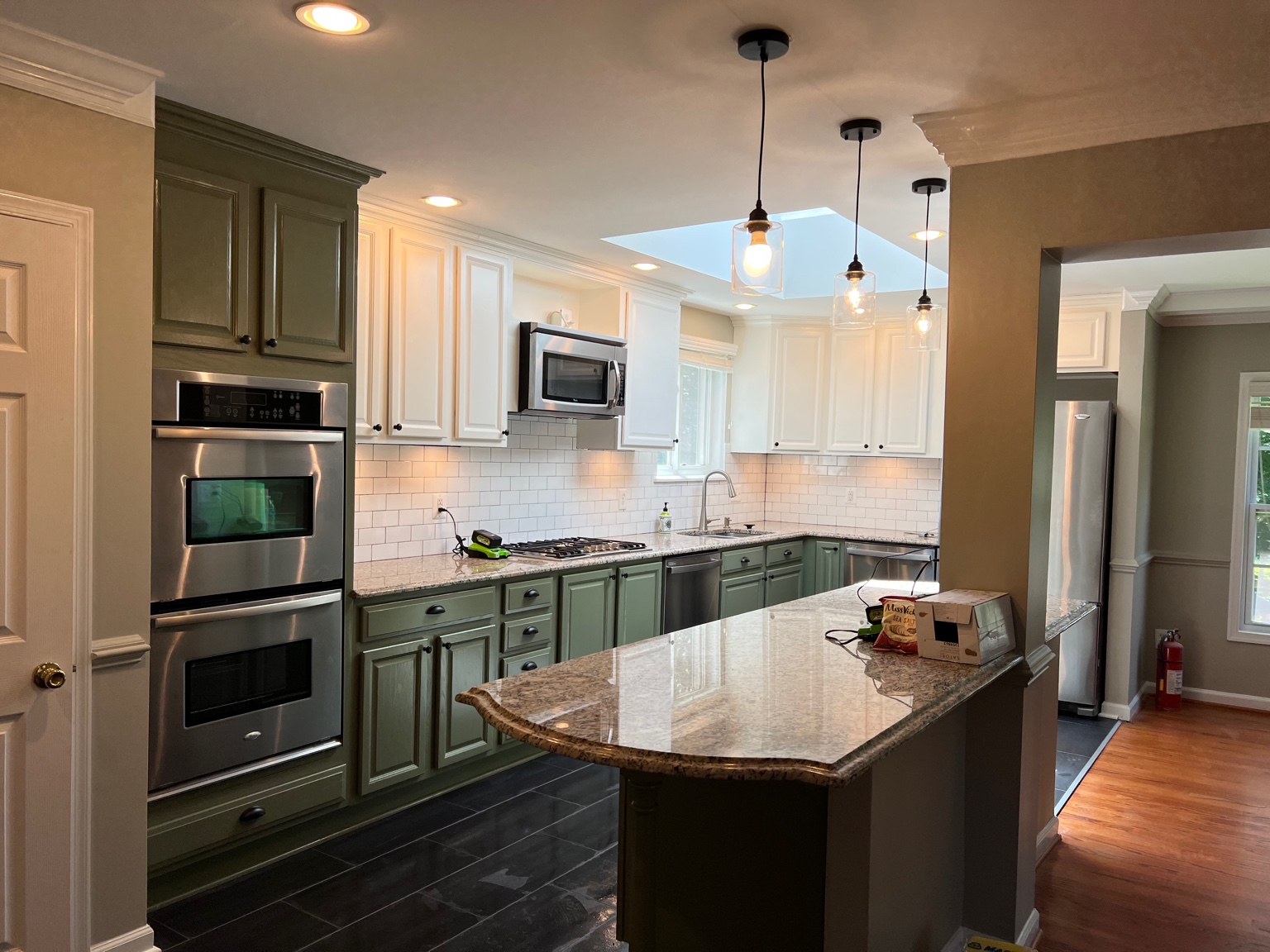 Two-tone kitchen with island